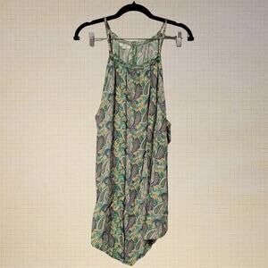 90s Boho Paisley Rayon Blouse Maurice Spaghetti Strap Oversized XL Green Fit